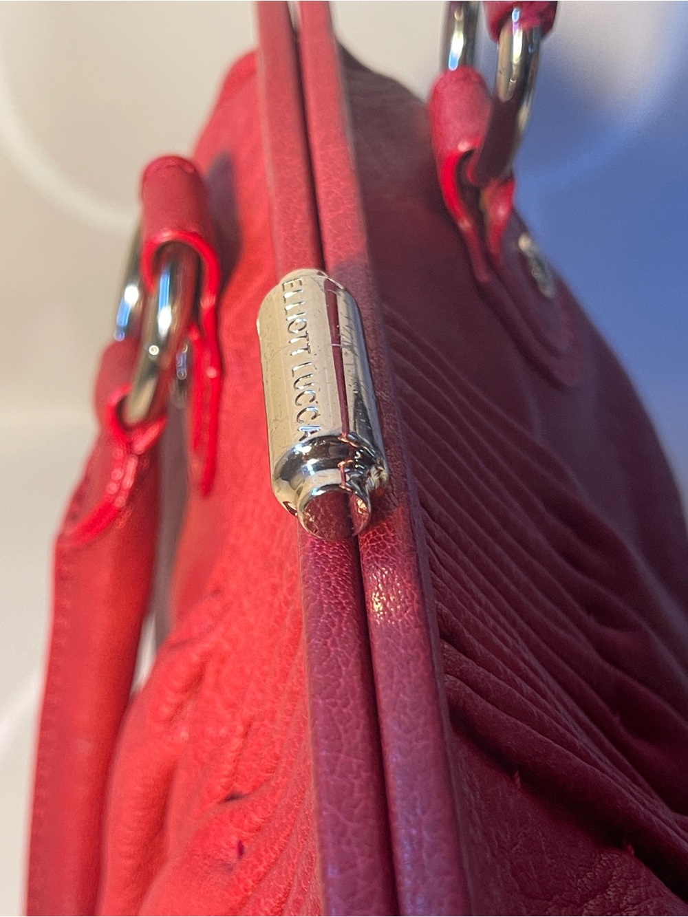 Vintage Elliott Lucca Red Leather Satchel Top Handle Shoulder Bag - Picture 8 of 14